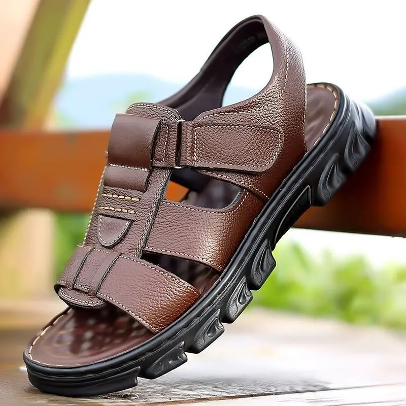 Genuine Leather Men Sandals Male Summer Outdoor Casual Cowhide Beach Shoes Men's Slippers Zapatos Hombre Chaussure Homme leather sandals summer sandals