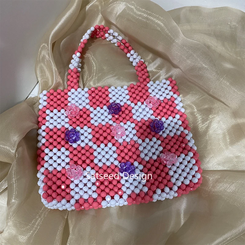

Women's Handbag Bead Bag Hand-woven Celebrity Unique Ladies Party Bag Top-handle Flower Design Customized Gifts 2024 Summer