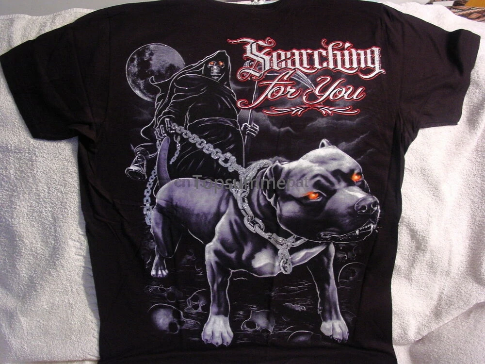 Grim Reaper Pitbull Skull Skulls Moon Searching For You T-Shirt Shirt