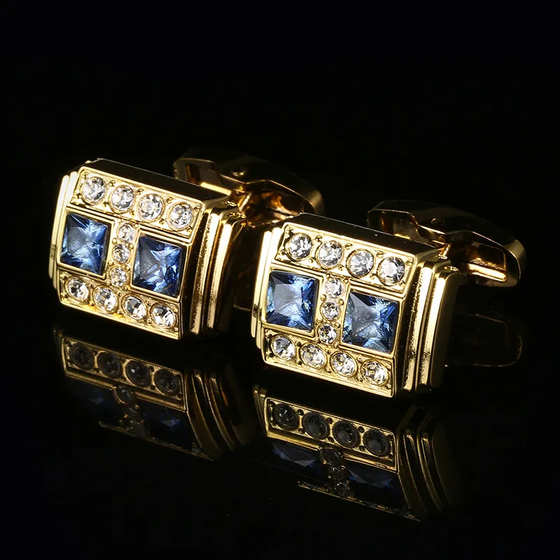 Gemelli da Uomo in Cristallo Blu da Uomo alla Moda, Fascino da Matrimonio Classico, Camicie francesi alla Moda