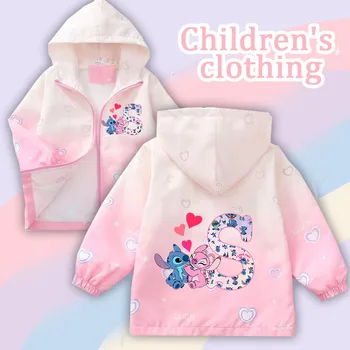 STITCH Kid Outdoor Jackets Cartoon Letter A-Z Girls Sweatshirt Coats High-Quality Windbreaker Girl Autumn Winter Zip Jacket Gift
