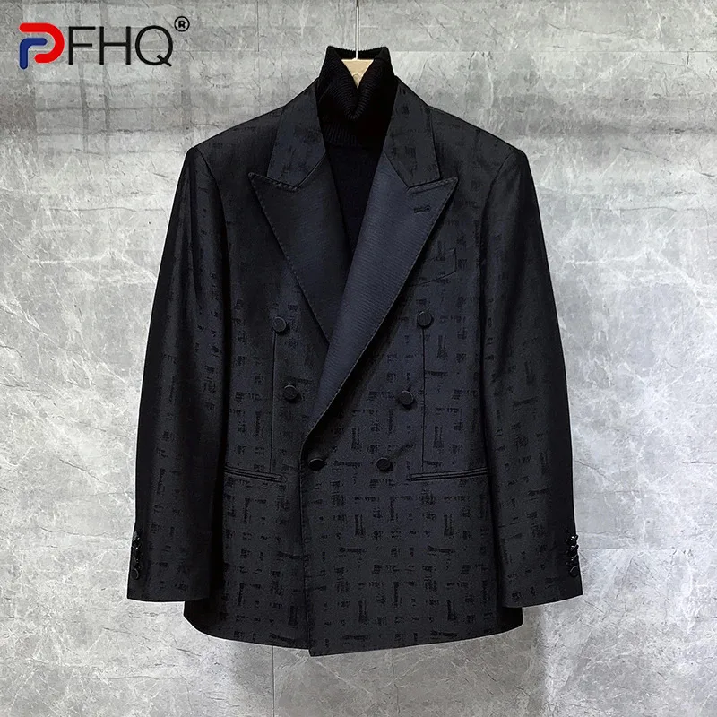 

PFHQ Blazer Double Breasted Men's Business Casual Formal Creativity Personality Leisure Light Luxury Autumn Suit Jackets 21Z3010