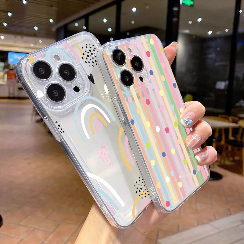 Clear Colorful Wave Point Love Heart TPU Phone Case Cover