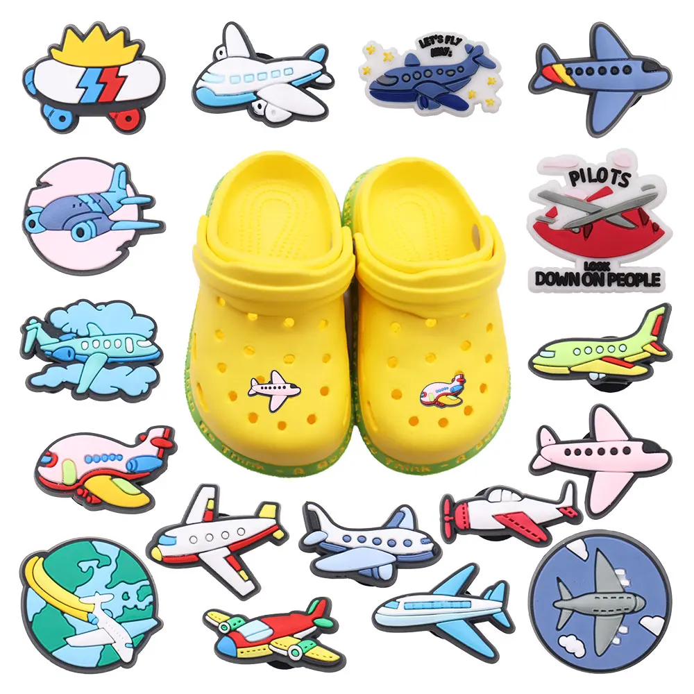 

1Pcs PVC Shoe Charms Jet Aircraft Passenger Plane Accessories Shoe Buckle Decorations Fit Bracelets Croc Jibz Kids Gift