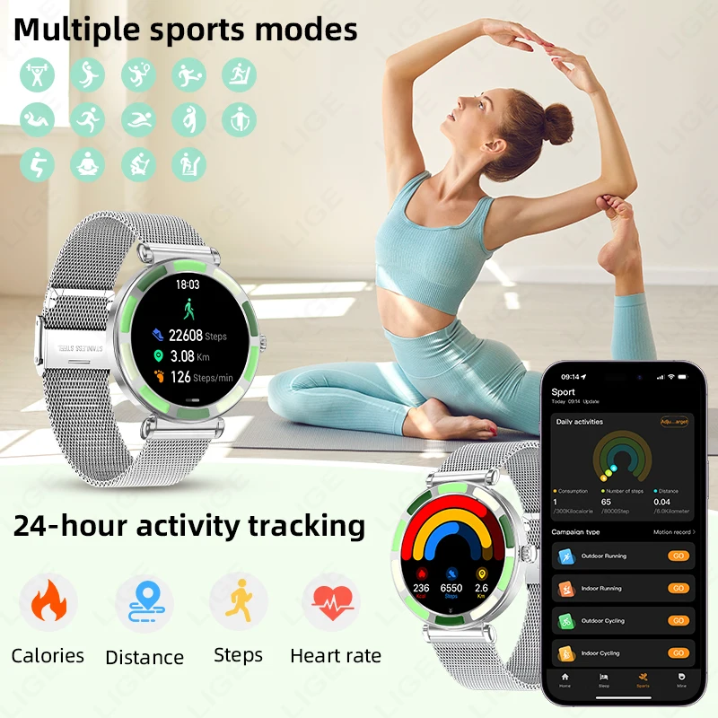 LIGE Fashion Smartwatch For Women 1.27" HD Screen Sports Bluetooth Call Woman Smart Watch Female Health Bracelet Custom Dials