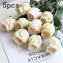 Set of 5 Burnt Edge Rose Buds - Artificial Floral Ornaments for Elegant Wedding and Home Decor (Milk white)