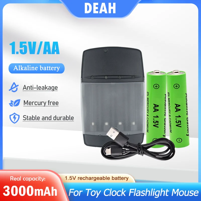 1.5V 3000mAh AA Rechargeable Alkaline Battery + USB Alkaline Battery