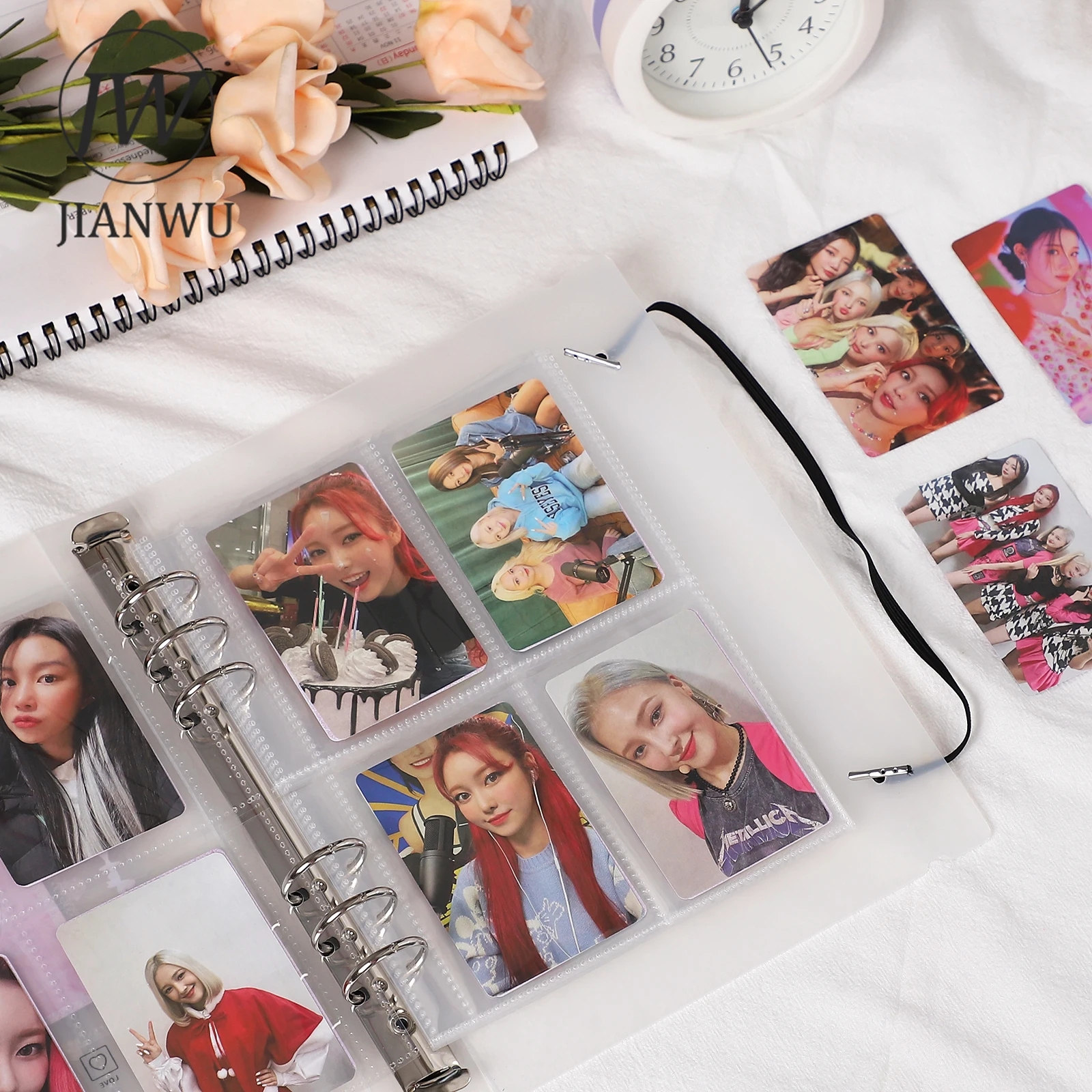 Photo Album JIANWU A5 PVC Frosted Photo Album Binder 10 Pcs Inner Page Star Photos Card Stock Loose-leaf Storage Book Stationery Organizer