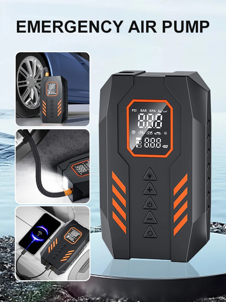 Car Jump Starter Power Bank Portable 150PSI Air Pump Car Battery Emergency Boosters Starting Device Starter LED Flashlight
