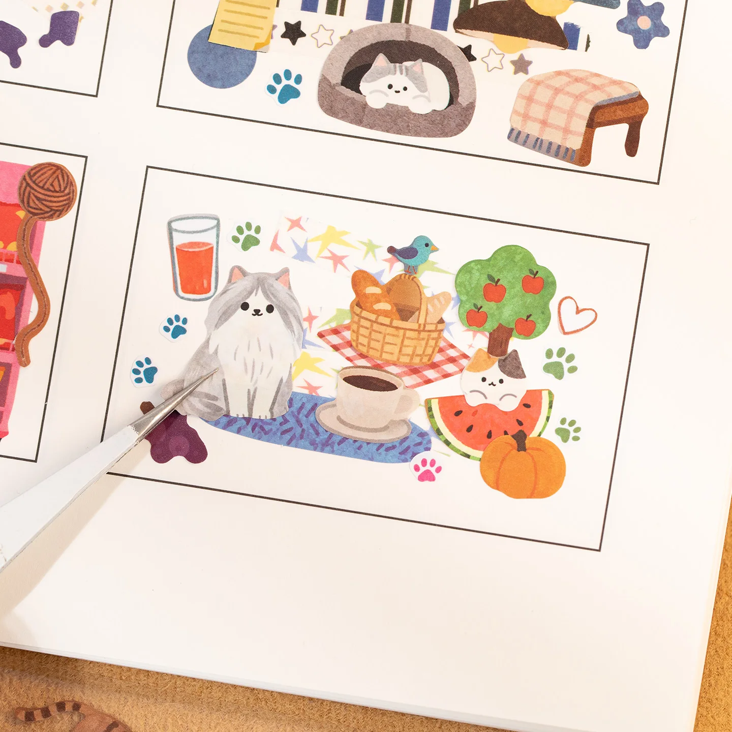 6팩 귀여운 고양이 일상 테마 스티커 핸드 어카운트 비닐 DIY 저널 스크랩북킹 폰 케이스 장식 생일 선물