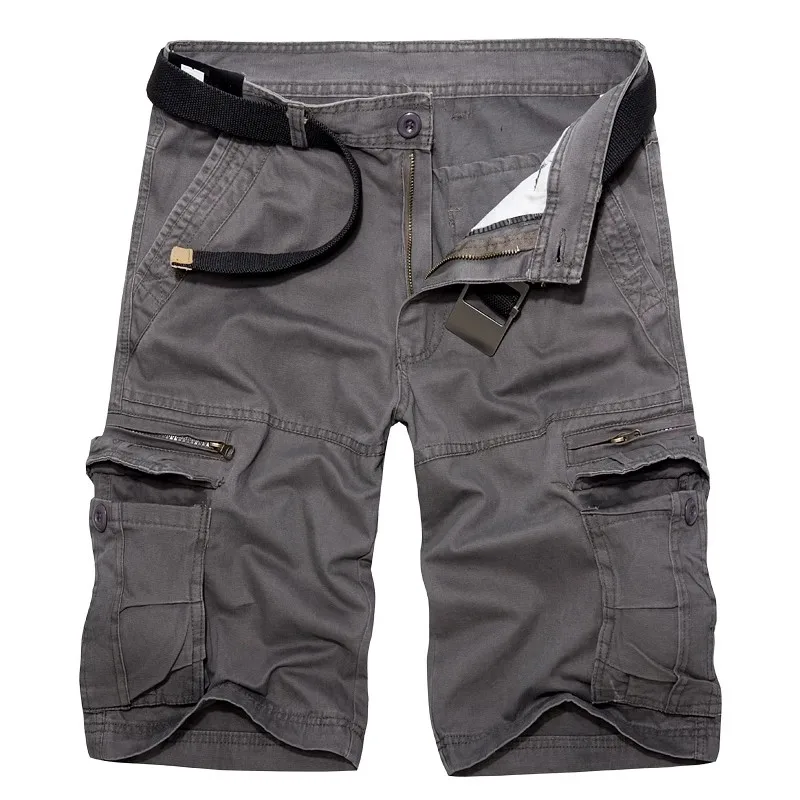 2023 Summer Men Khaki Cargo Shorts Men Casual Army Knee Lenght Shorts Male Multi-Pocket Cotton Straight Shorts No Belt 28-40