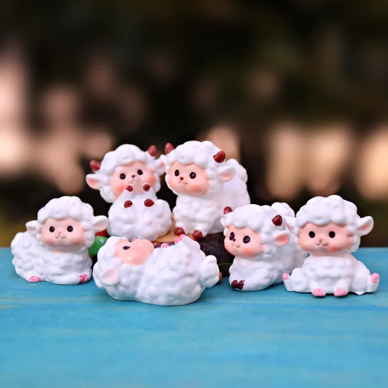 Set Di 5 Figurine Mini Pecore Kawaii In Resina Per Mini Giardino, Decorazione Casa E Terrario, Dimensioni 1,5x2 Cm - 2