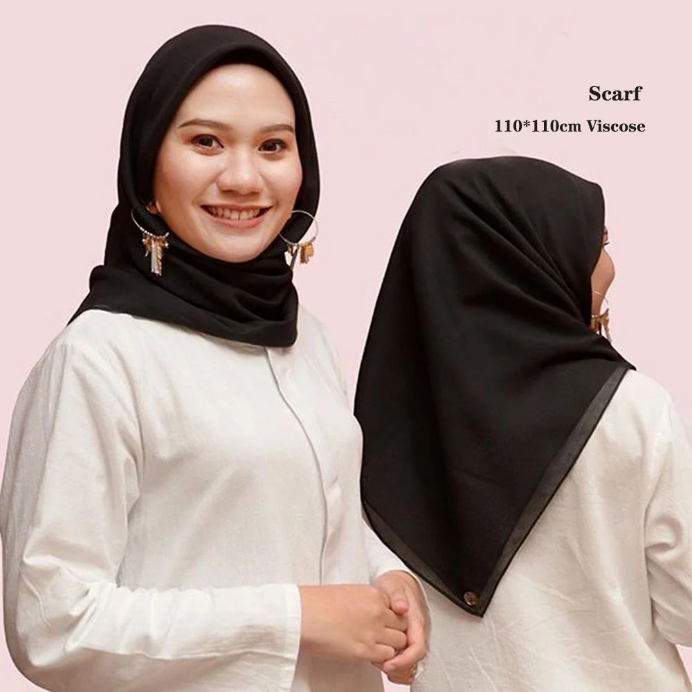 Hijab Cuadrado De Gasa De Malasia De 110x110cm, Pañuelo Musulmán Liso Para La Cabeza, Chal Liso Y Diadema Envolvente, Foulard Tudung Bawal - AliExprs