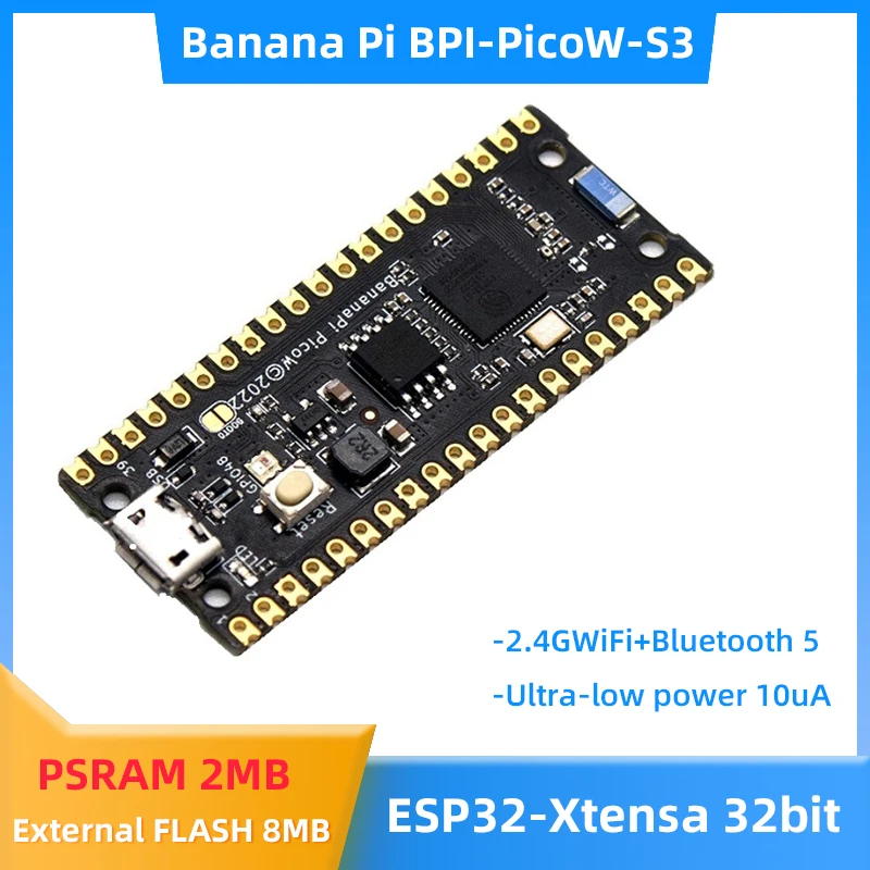 Banana Pi Bpi-Picow-S3 Esp32-S3 Xtensa 32 Bit Lx7 Ultra-Low Power 10Ua Con Wifi Bt Mesh Run Circuitpython Microcontrollori