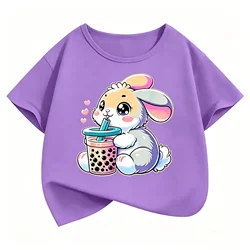 Adorable Rabbit Graphic Kids Summer T - Shirts - Cartoon Animal Kawaii Short Sleeve Tops - 130 (7)