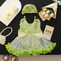 Girls Dress Swimwear Baby Bowknot Wings Swimming Clothes Kids Mesh One Piece Swimsuit Summer New Children Cute Fashion Beachwear