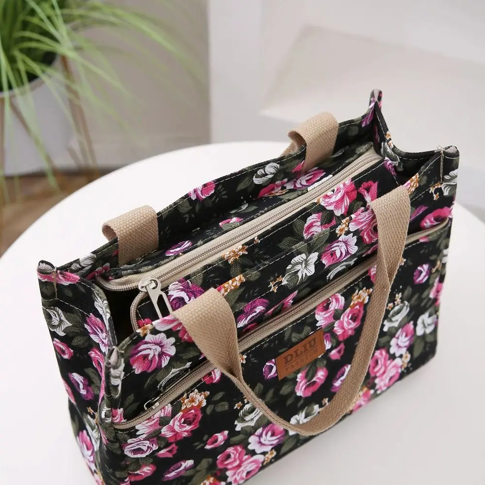 Neue modische Tragetasche mit Blumenmuster im Ethno-Stil, große Canvas-Lunch-Tasche, Picknick-Reisetasche, lässige Damen-Handtasche – Detail 9
