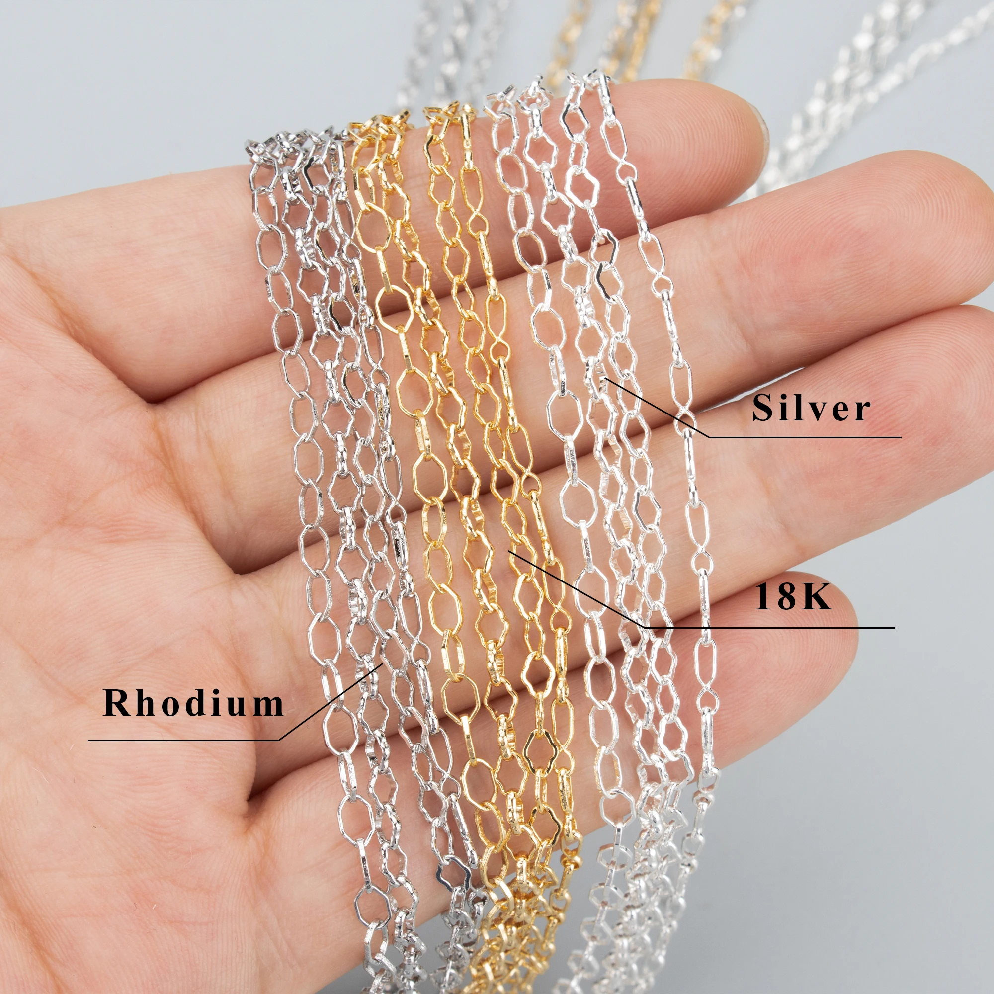 GUFEATHER C328, 체인, 핸드메이드, 니켈 프리, 18k 금 로듐 도금, 구리, DIY 팔찌 목걸이, 쥬얼리 제작, 3m 로트