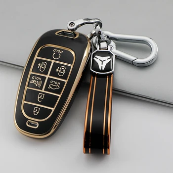 골드 에지 TPU 원격 키 고리 케이스 커버, 현대 소나타 넥소 DN8 산타페 TM 투싼 NX4 스타리아 아이오닉 4 5 7 버튼, 2020-2021