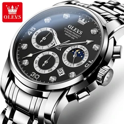 OLEVS 2889 Multi-function Waterproof Quartz Watch For Men Stainless Steel Strap Men Wristwatch Luminous Chronograph Watches Gift