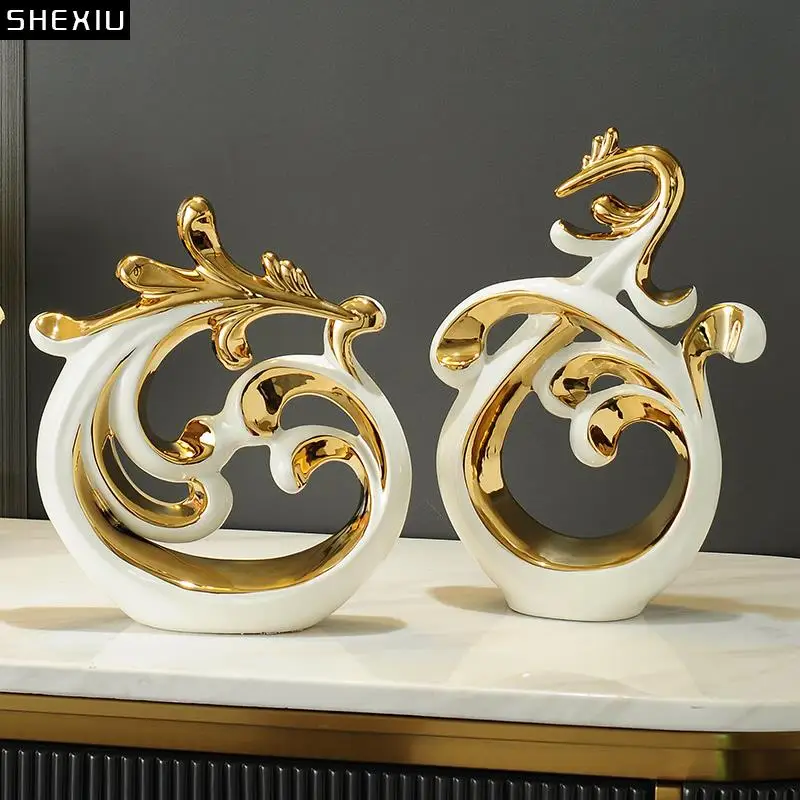 

Modern Abstract Irregular Ceramic Ornaments Porch Countertop Ornaments Porcelain Gilded Crafts Gifts Living Room Home Decoration