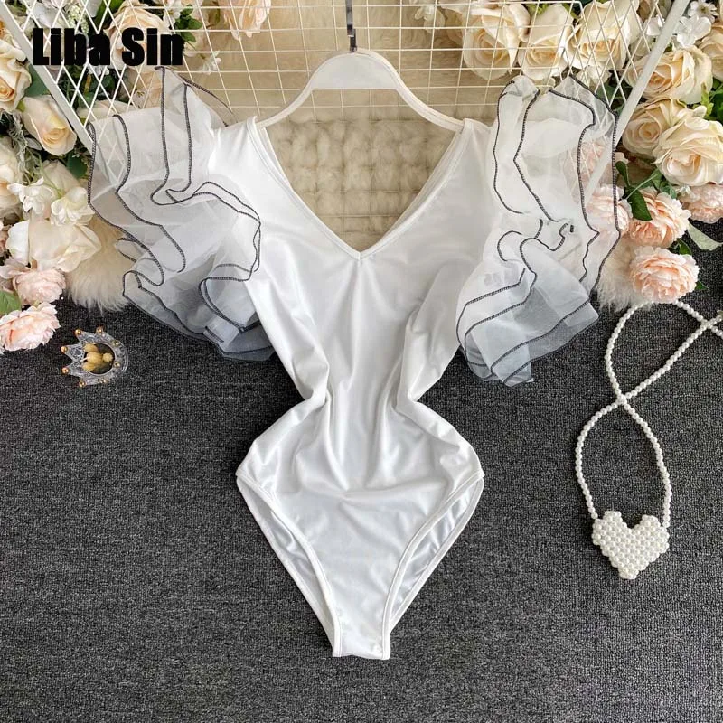 

Rin Confa Women Summer Dance Clothes 2023 New Foreign Style Multi-Layer Lotus Leaf Flying Sleeves Sexy Niche One-Piece Top