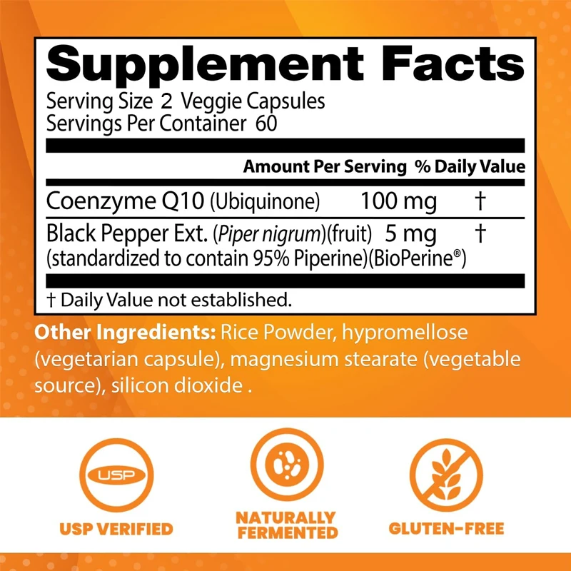 Highly Absorbable Coenzyme Q10 with Black Pepper Extract Gluten-Free Naturally Fermented Premium Formula
