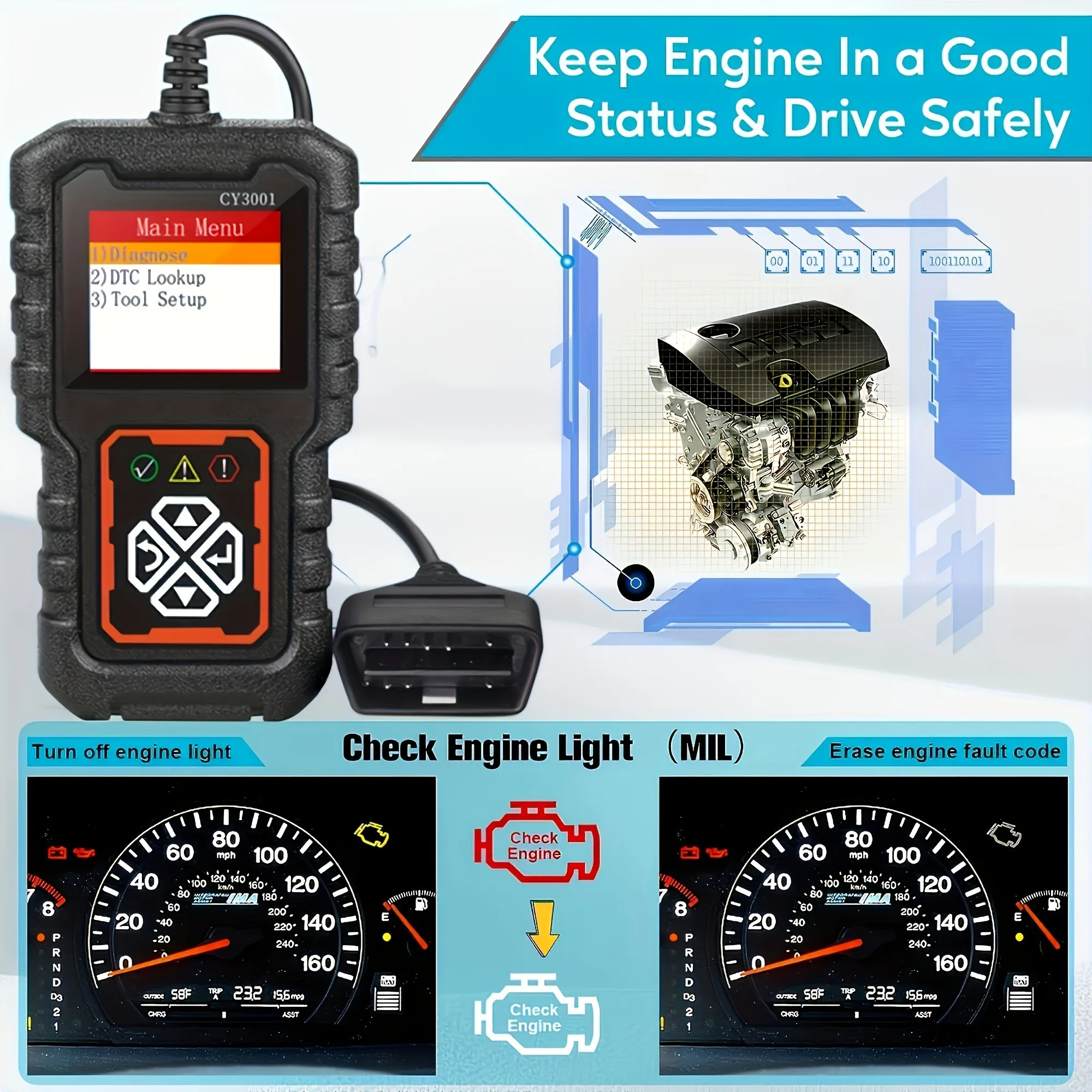 2024 OBDII Scanner Car Diagnostic Tool 3001 OBD2 Scanner, Engine Fault Code Reader Mode CAN Diagnostic Scan Tool for Obd2 Scanne 2