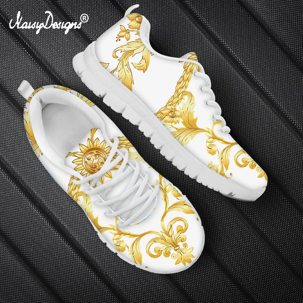 

Noisydesigns Women White Sole Flat Shoes Luxury European pattern Shoes Breathable Mesh Sneakers For Students Teens 2022