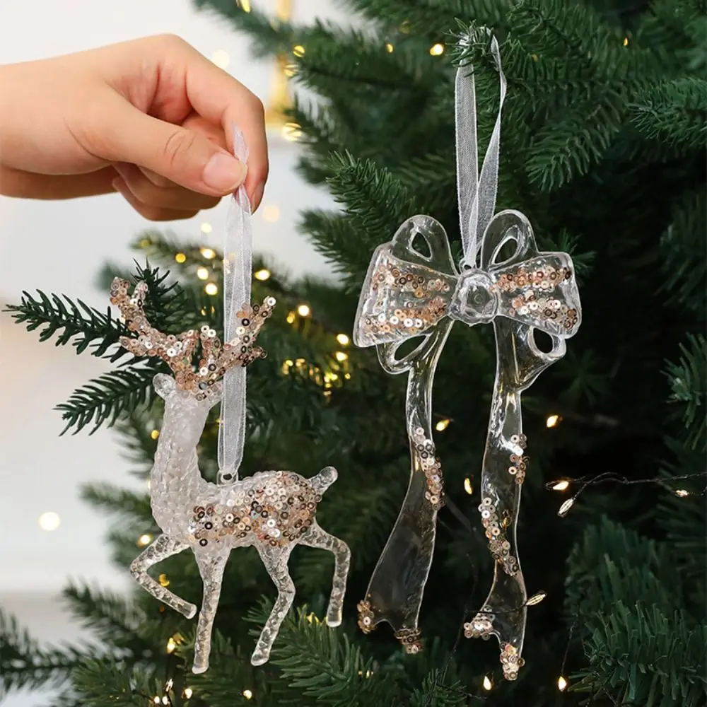 Sparkling Snowflake Ice Strip Pendants Gold Sequin Ballet Girl Xmas Tree Hanging Ornament Transparent DIY