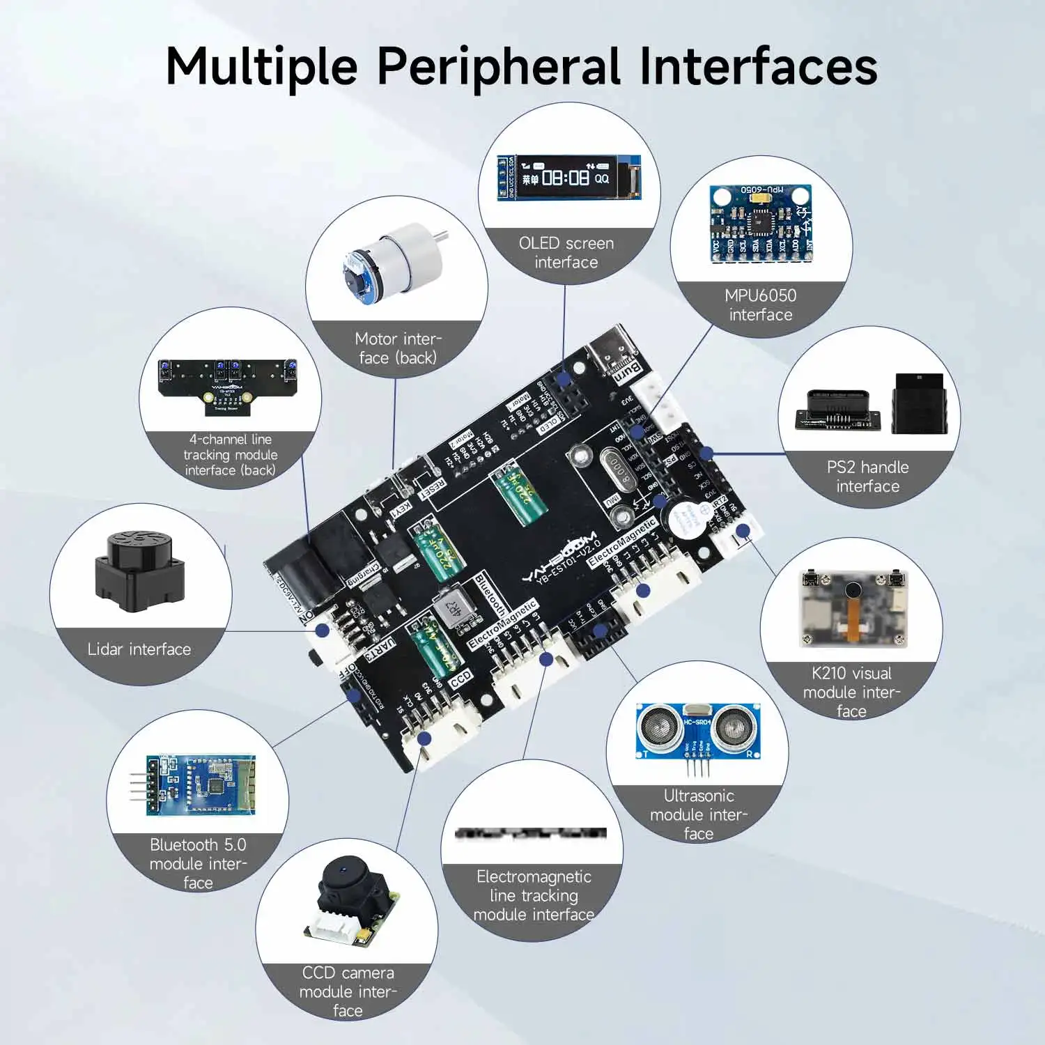 Yahboom STM32 Robot Driver Board Parts STM32F103RCT6 Original Chip with Multiple Expansion Interfaces Supports WIFI Bluetooth