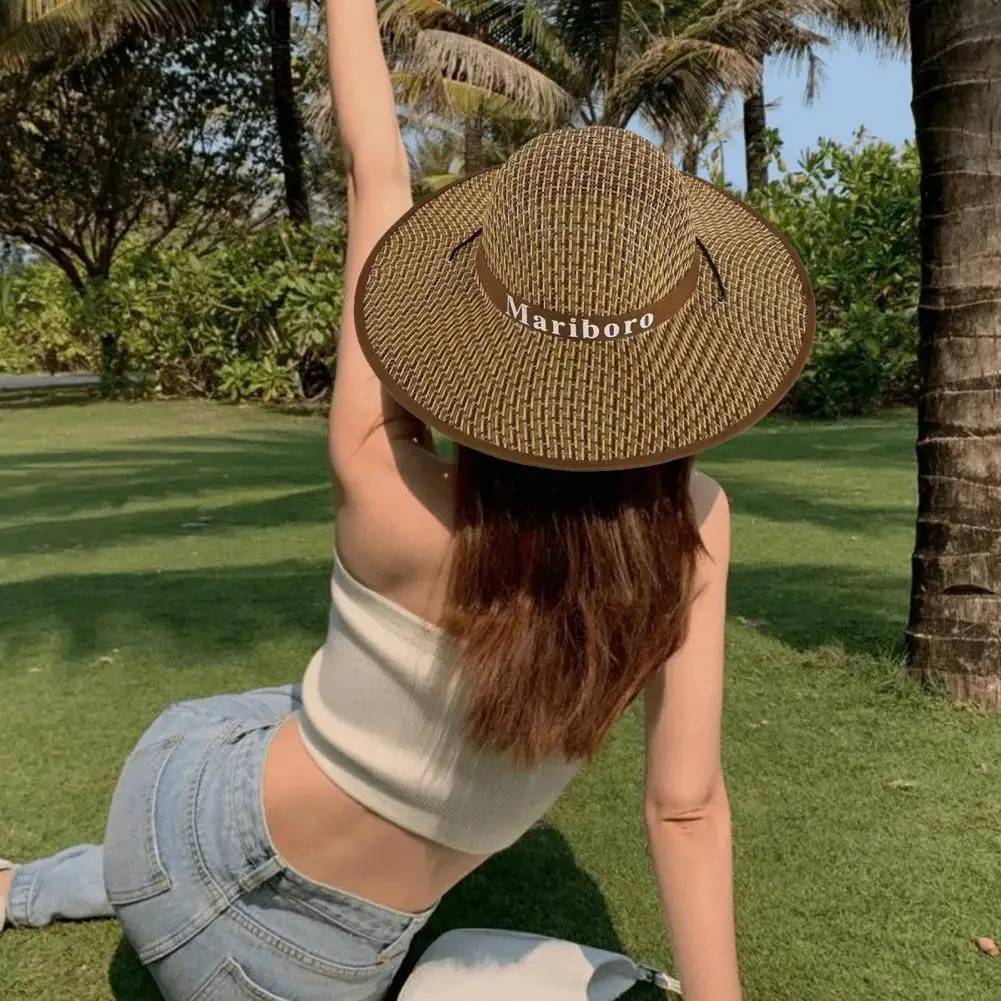 Adjustable Breathable Straw Hat Large Brim Straw Sunhat Handmade Round Dome Comfortable Women Summer Beach Sun Hat Travel Supply