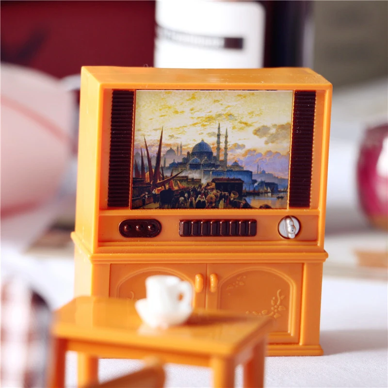 

1:12 Dollhouse Miniature European Retro TV Mini Television Cabinet Living Room Home Decor Toy Doll House Accessories 7cm
