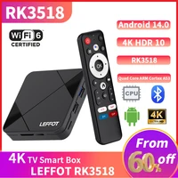 Новый стиль LEFFOT RK3518 Android 14.0 TV Box BT5.0 Wifi6 A53 Поддержка Youtube Медиаплеер 4K Google Voice Assistant 4K Smart Box