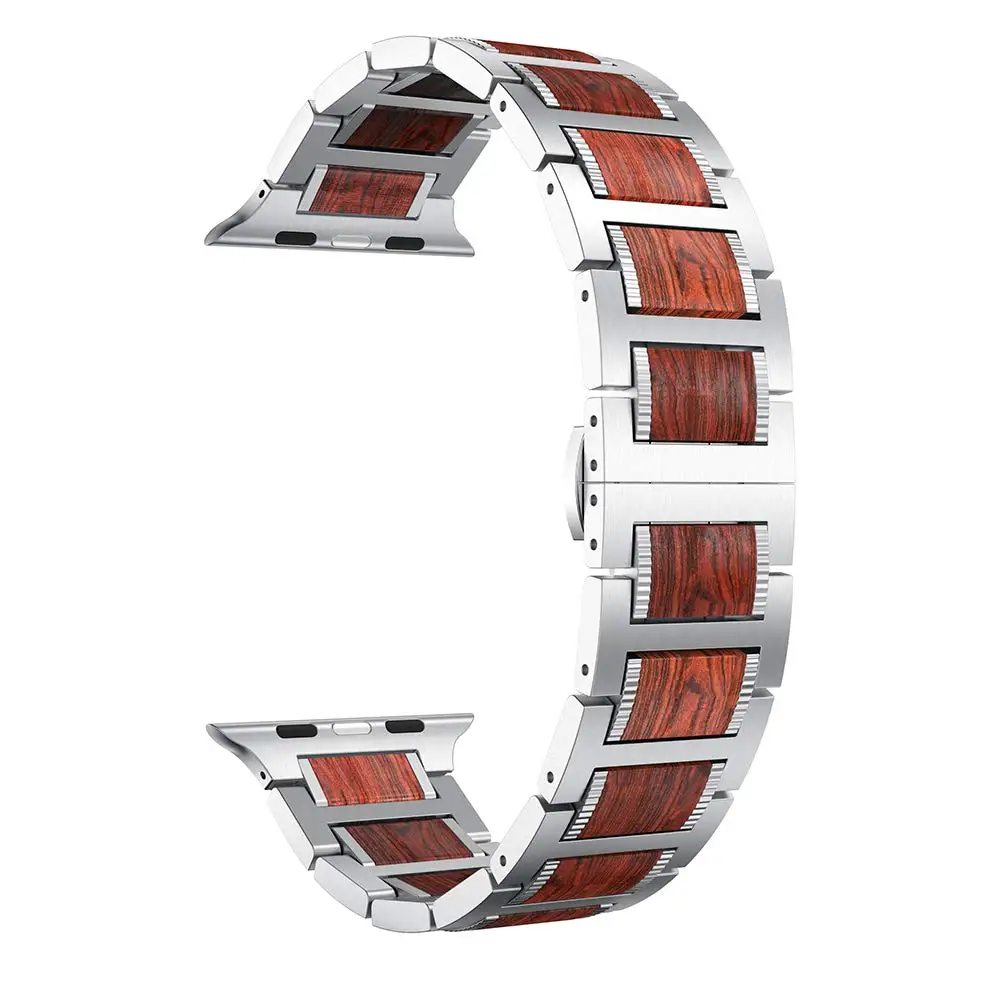 High-end Wooden Metal Strap for Apple watch Ultra 2 49mm 45mm 41mm 44mm 42mm 40mm Bracelet strap for iwatch 9 8 7 6 5 4 SE Band