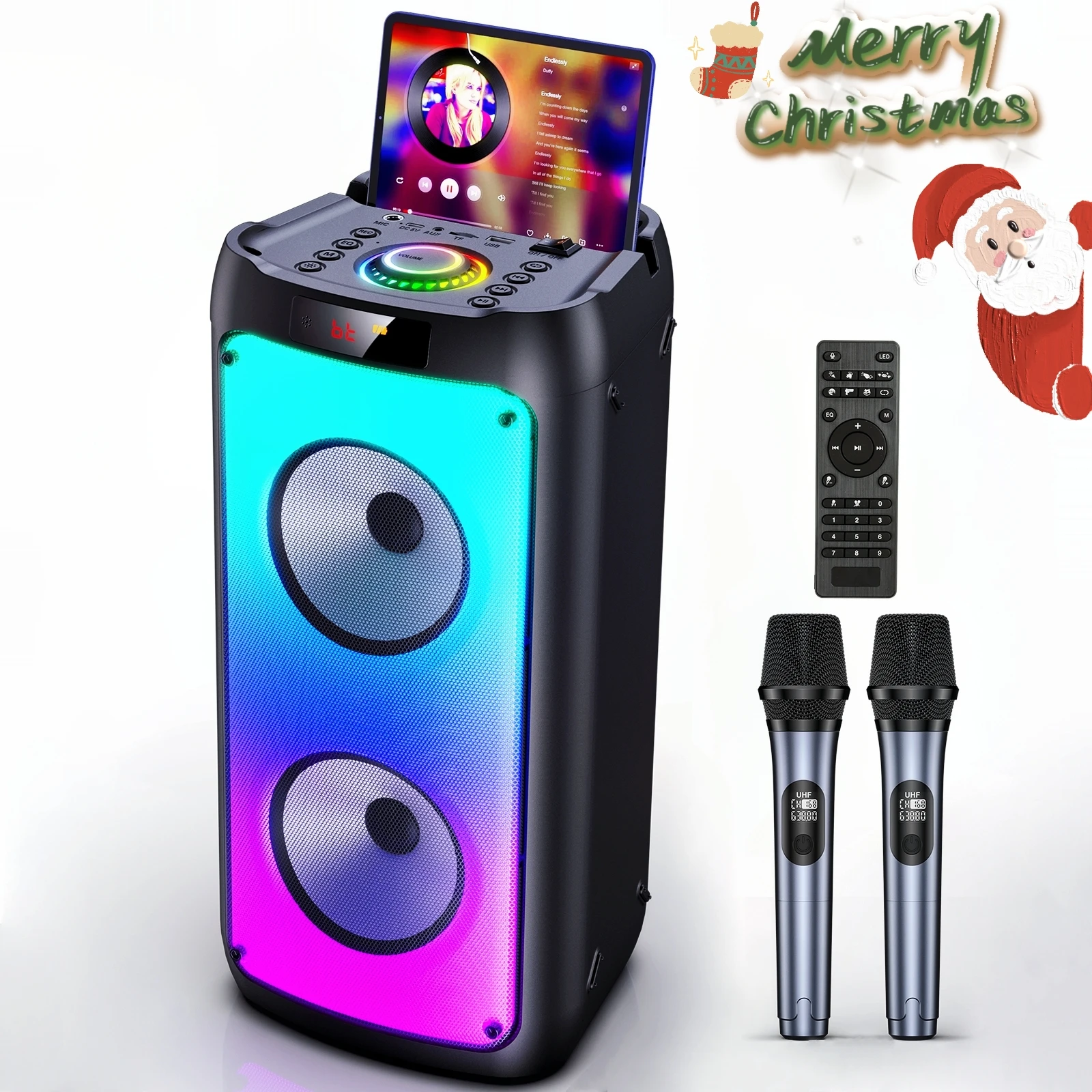 T10-T Wireless Bluetooth Speaker, Karaoke Machine with 2 Microphone, Home Karaoke Party Speaker with LED Light
