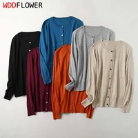 Women Cardigan Sweater Mulberry Silk Cashmere Blend Solid Colors O Neck Buttons Down Long Sleeve Loose Top Coat L XL XXL LY053 1