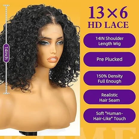 Bob-Perücke, Echthaar, lockig, 7 x 5, 13 x 4, Spitzenfront, Echthaar-Perücke, Dichte 13 x 6, HD, tiefe Waschung, Frontal-Perücke, Tragen und Gehen – Detail 9