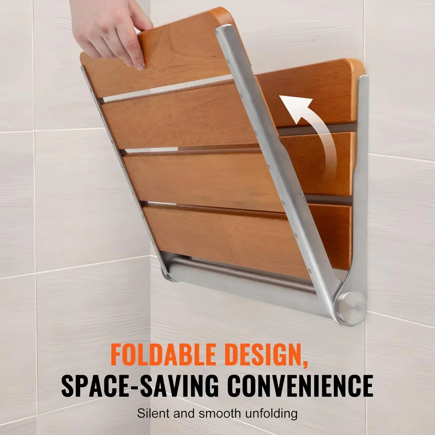 Folding Teak Shower Seat, 20.9 x 16'' Unfolded, Wall Mounted Fold Up Shower Bench with 500 lbs Load Capacity 3