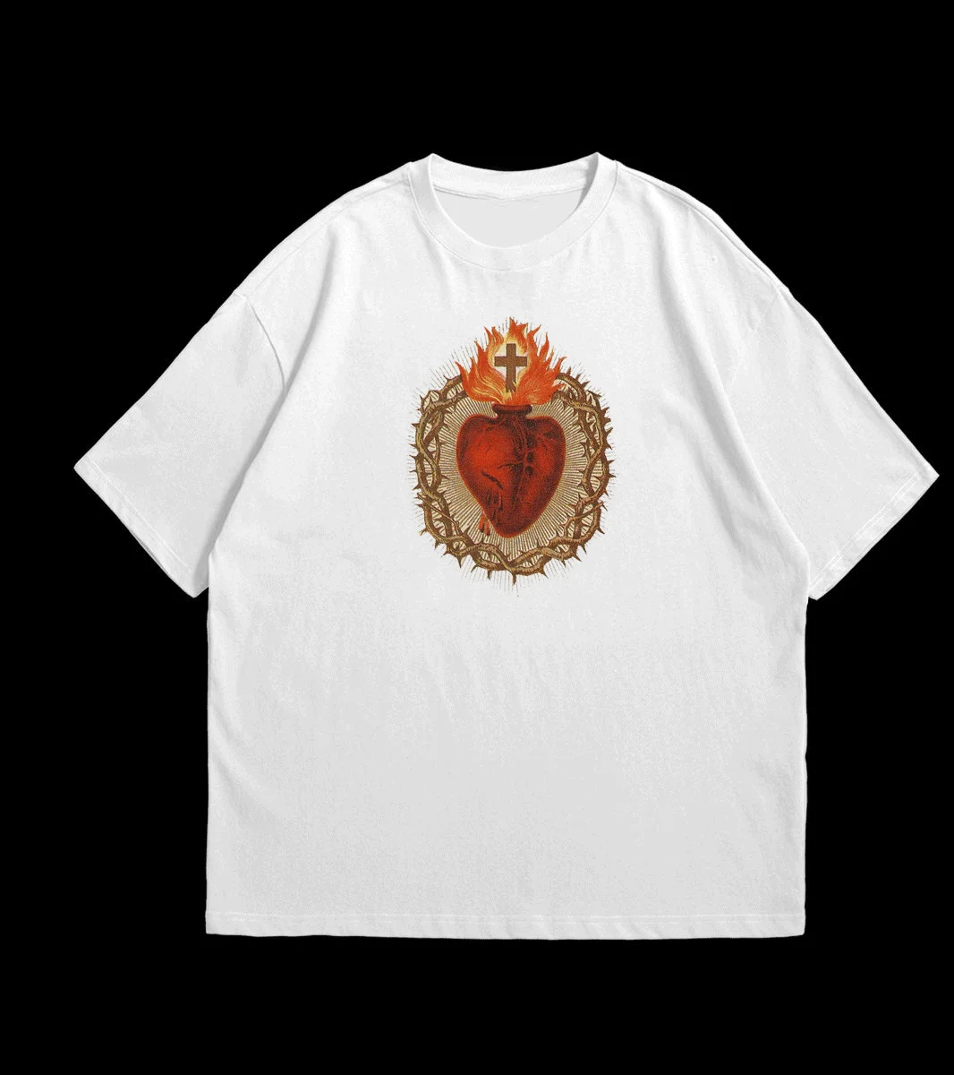 

Sacred Heart of Jesus T-Shirt Letter Art Print Goth Harajuku Vintage Heart Graphic Short Crop Top Streetwear Sexy Y2K Baby Tee