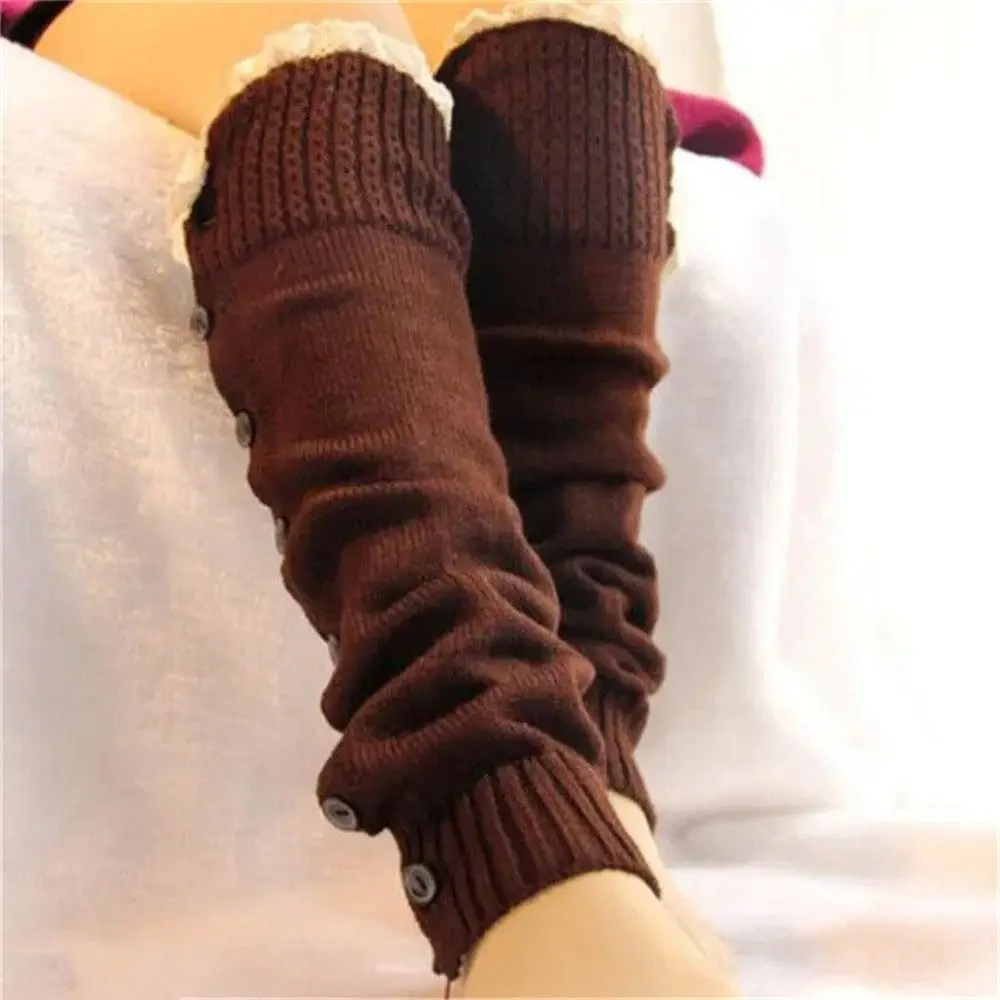 Quality Knitted Ankle Warmers Boot Winter Leg Warm Elastic Lace Knee High Long Foot Covers Soft Warmer Socks_voghion.com