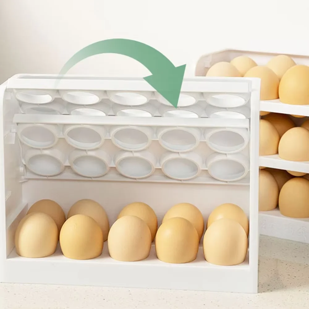 Refrigerator Egg Storage Box Rotating 30 Grid Space-saving Organizer Container Kitchen Desk
