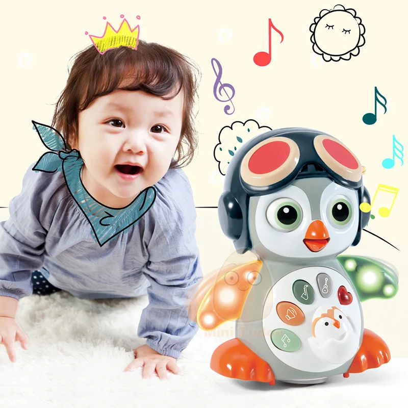 Baby Toy Electric Penguin Rotating Music Flash Pet Early Educational Toys For Infant Learning Crawling Robot Christmas Gift