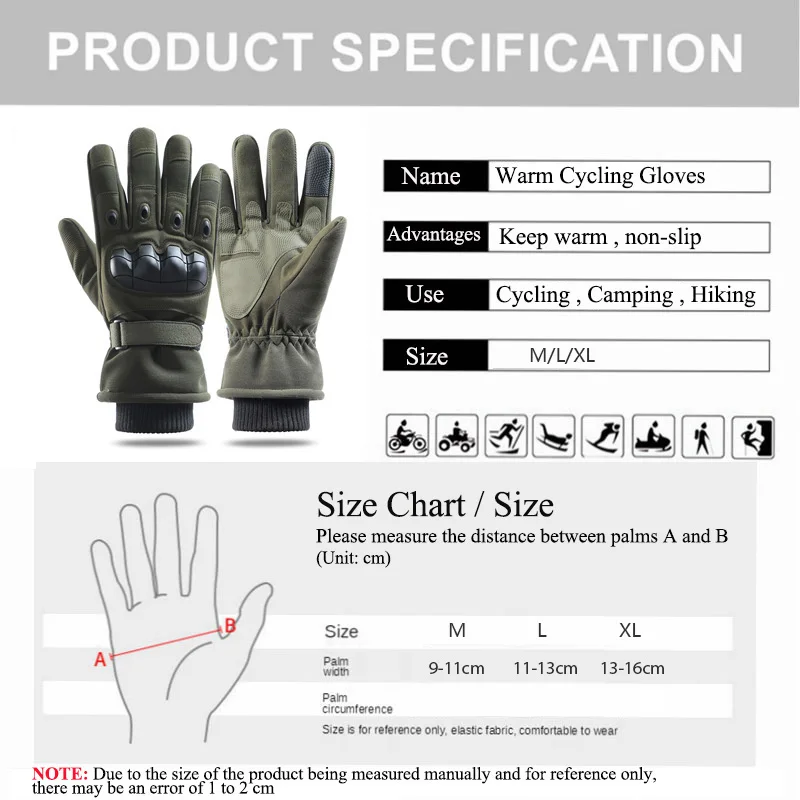 Men's Tactical Gloves Winter Full Finger Warm Moto Ski Touchscreen Waterproof Outdoor Sports Cycling Skiing Non-Slip Gloves