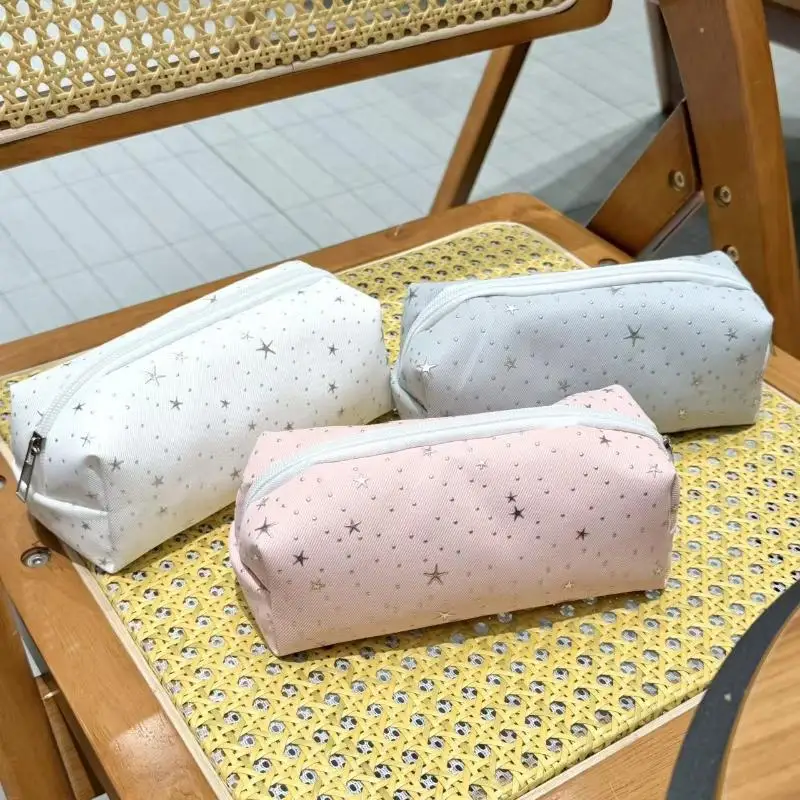 새로운 캔버스 스타 프린트 연필 케이스 여러 가지 빛깔의 지퍼 펜 파우치 대용량 휴대용 문구 화장품 보관 가방