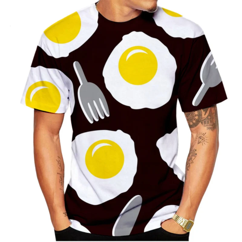

Summer Men and Women's 3D Pocket Egg Printed T-shirt, Fun Round Neck Casual Short Sleeves, Polyester Fiber, 2023.