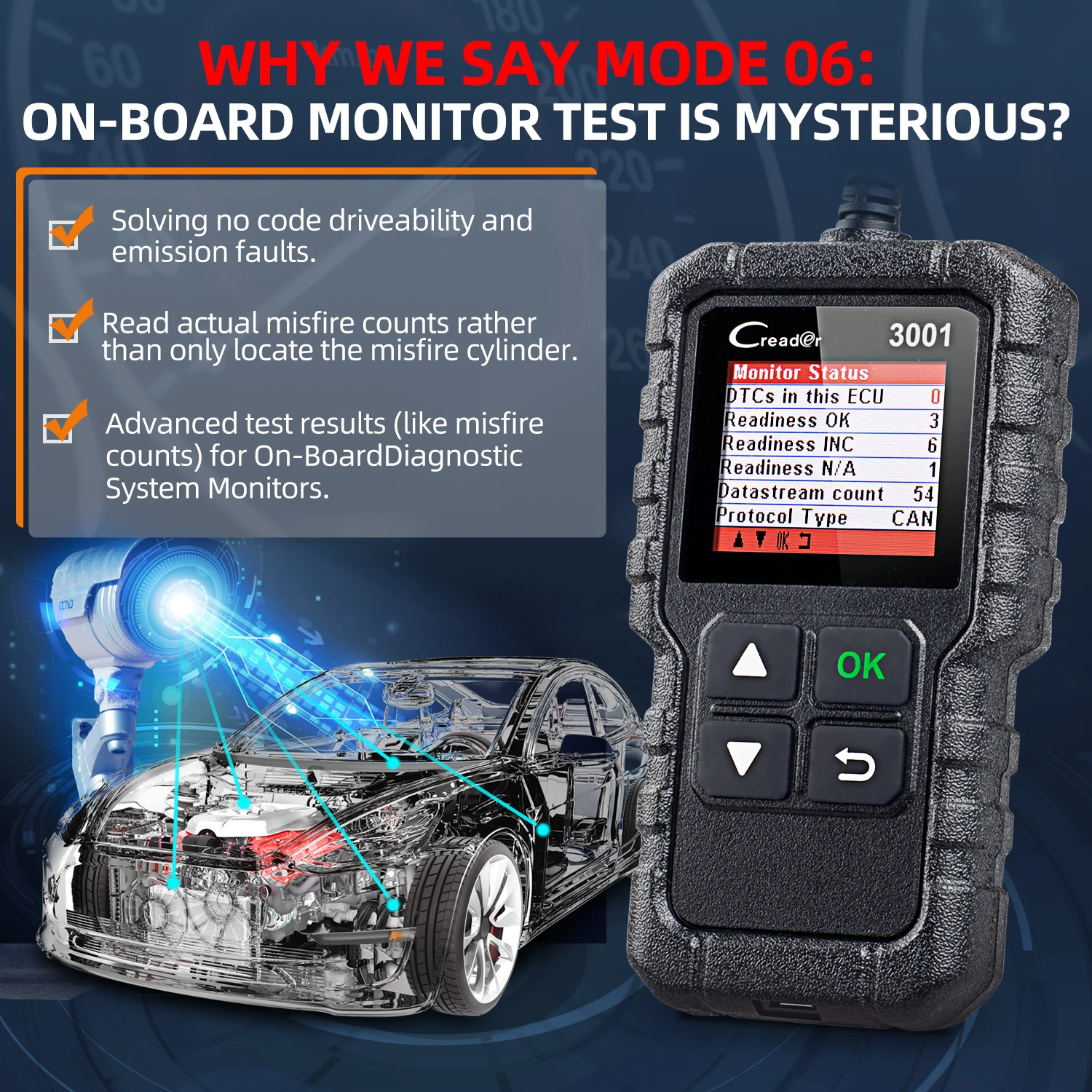 LAUNCH X431 CR3001 Car Diagnostic Tools Full OBD2 Automotive Professional Code Reader Scanner Check Engine lifetime Free Update 4
