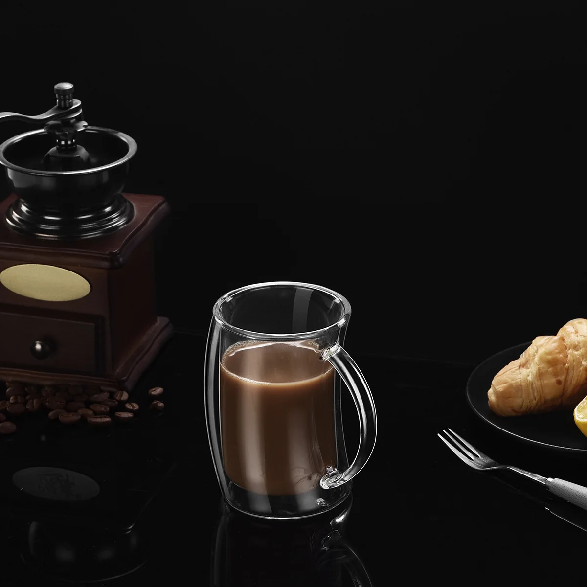 1 Piece 200ml Transparent Double Wall Glass Mug Cup with Handle Tilt Glass Coffee Mug Brief Simple Double Layer Cup