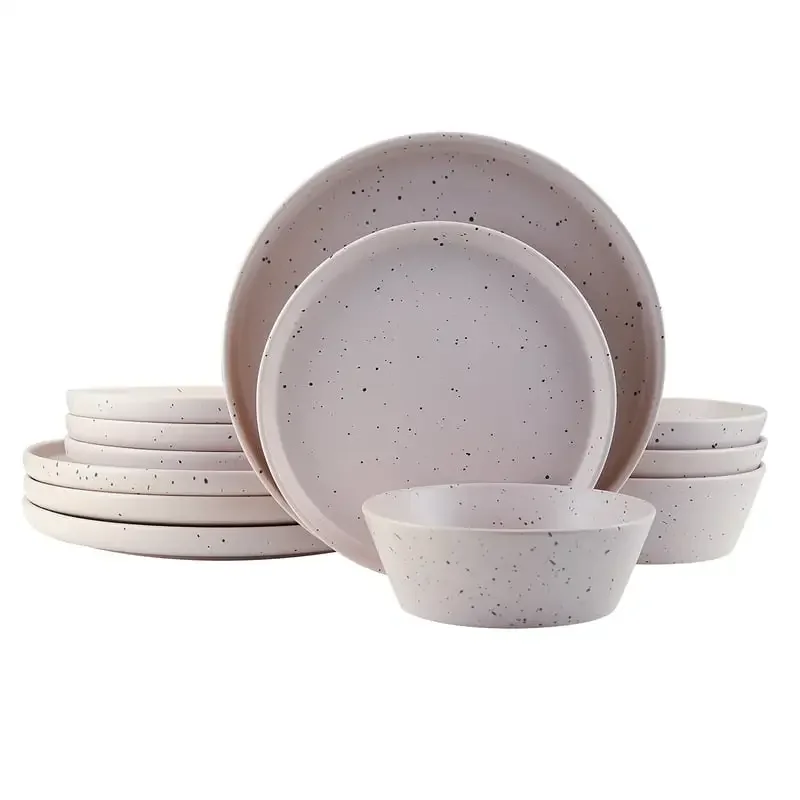 

Jessica Stoneware 12-Piece Round Dinnerware Set, Taupe