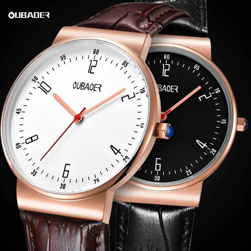 OUBAOER 2023 NEW Original Watch for Men Luxury Top Brand Quartz Genuine Leather Strap Simple Design  Man Watches Reloj Hombre